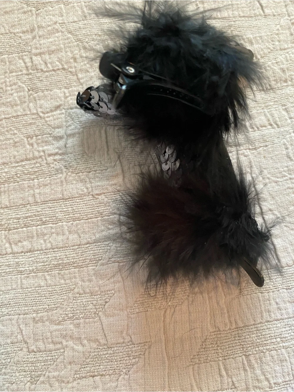 Black Sequin Horn and Feather Hair Clips